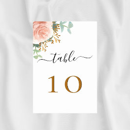 Numeração De Mesa Rosa de casado com ouro eucalipto verde