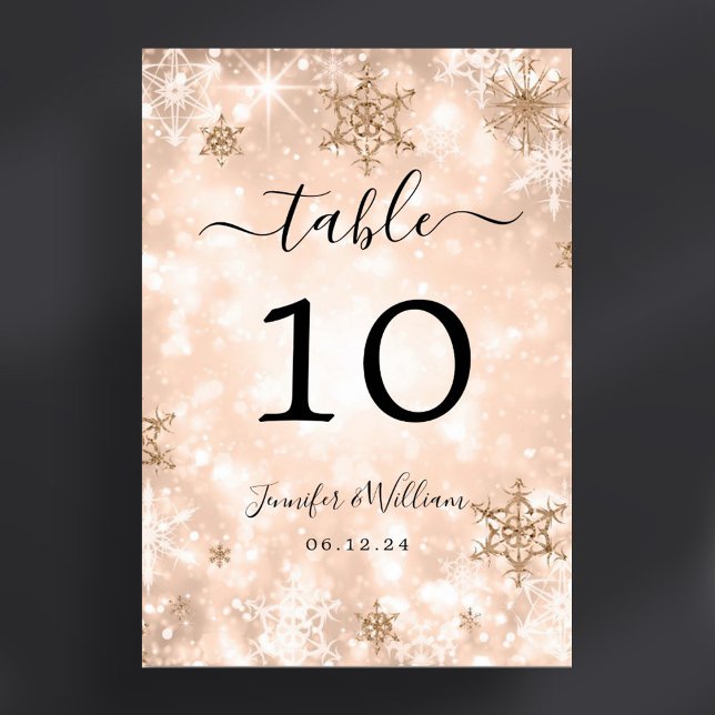 Numeração De Mesa Rosa de Casamento de Feriado de inverno no Natal D (Winter Wonder Xmas Holiday Wedding Rose Gold Table Number)