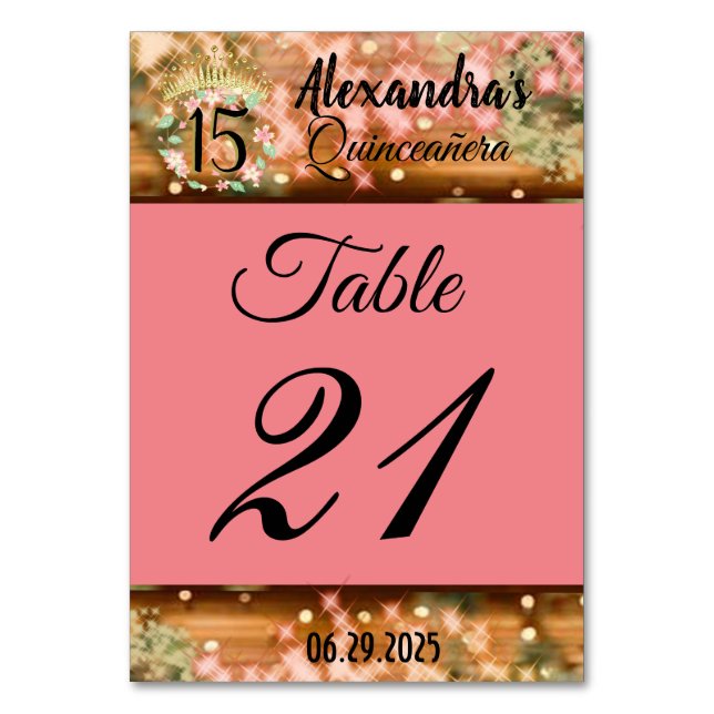 Numeração De Mesa Rosa de espumante Dourada Quinceañera Princesa Esp (Frente)