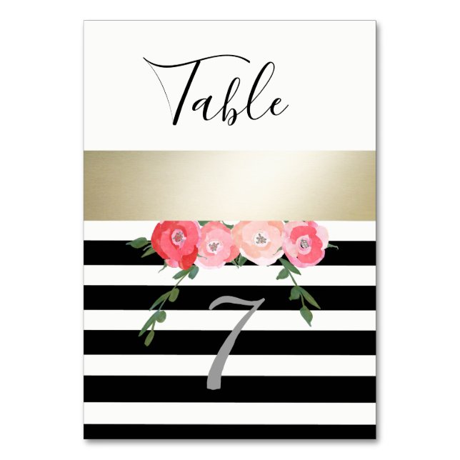 Numeração De Mesa Rosa de ouro moderno Black/White strips (Frente)