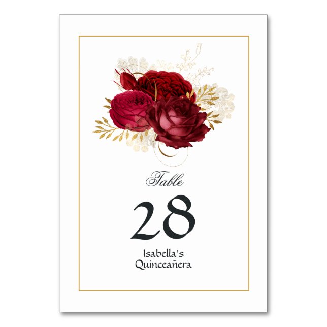 Numeração De Mesa Rosa de Quinceañera, vermelho e Dourado (Frente)