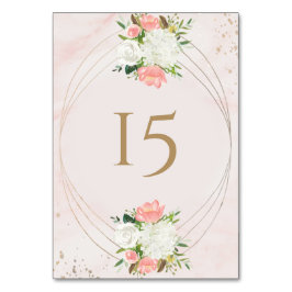 Numeração De Mesa Rosa Desmaiado e Floral Aquarela Dourada