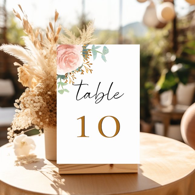 Numeração De Mesa Rosa dourada folhagem floral eucalipto (Criador carregado)