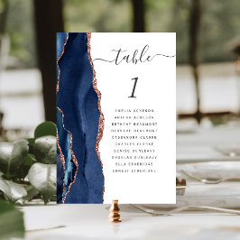 Numeração De Mesa Rosa Dourada Moderna Azul Marinho Ágata Casamento