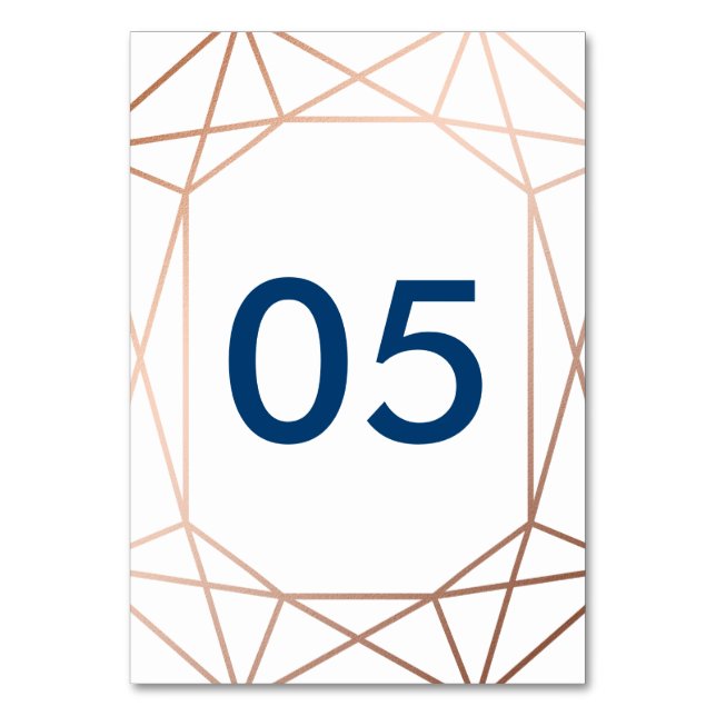 Numeração De Mesa Rosa Dourado Chic e Geométrico Azul-Marinho (Frente)