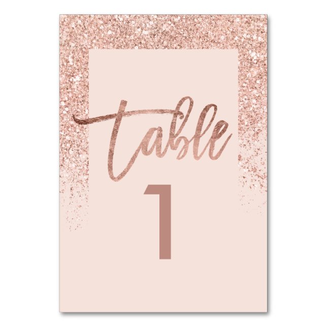 Numeração De Mesa Rosa dourado glitter quic blush número de tabela r (Frente)