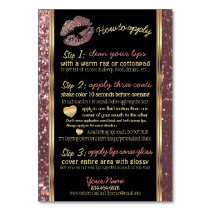 Numeração De Mesa Rosa Dourado Lip Glitter Como aplicar instruções