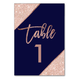 Numeração De Mesa Rosa dourado script glitter marinho número da tabe