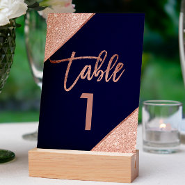 Numeração De Mesa Rosa dourado script glitter marinho número da tabe
