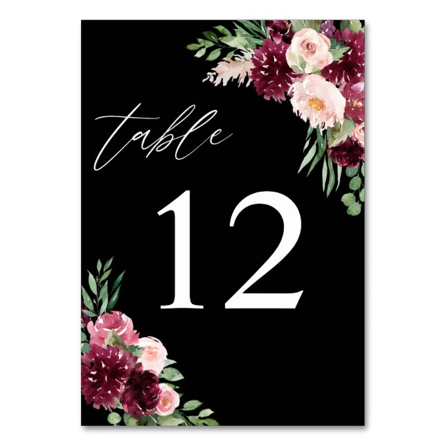 Numeração De Mesa Rosa e Burgundy Floral 7 - Preto (Frente)