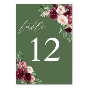Numeração De Mesa Rosa e Burgundy Floral 7 - Verde