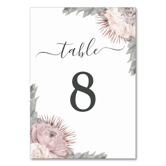 Numeração De Mesa Rosa Empoeirada Boho Floral Flores Secas Casamento (Verso)