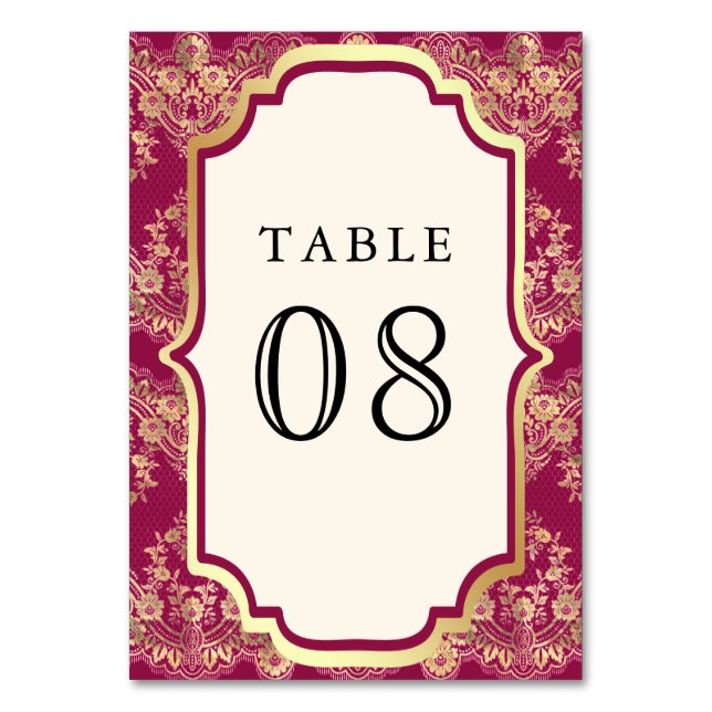 Numeração De Mesa Rosa Fúcsia Renda Dourada Casamento Indiano (Frente)