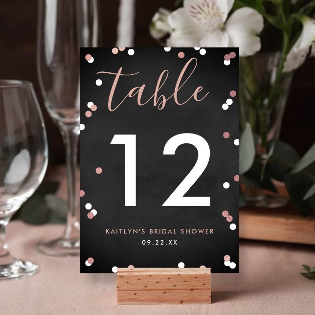 Numeração De Mesa Rosa Gold Foil Confetti Chá de panela (Criador carregado)