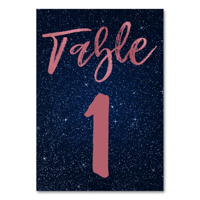Numeração De Mesa Rosa Gold Foil e Marinho Blue Table Number (Frente)