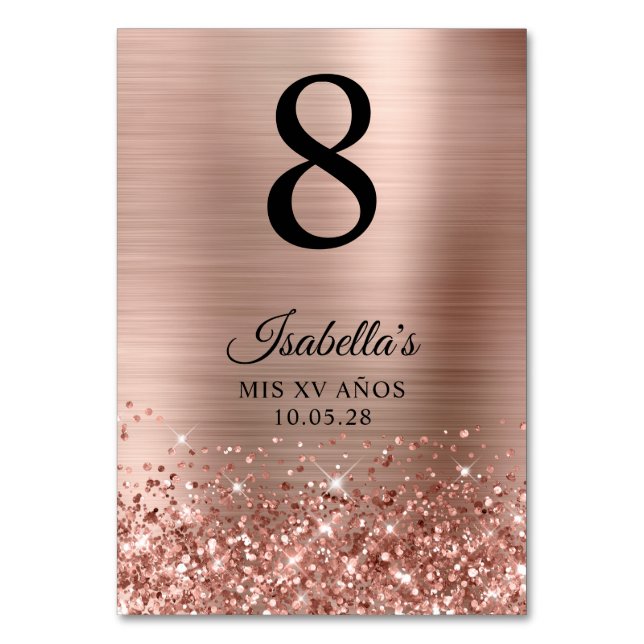 Numeração De Mesa Rosa Gold Foil Mis XV Anos (Frente)