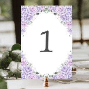 Numeração De Mesa Rosa Lilás Roxa Floral Aniversário Doce 16 Casamen