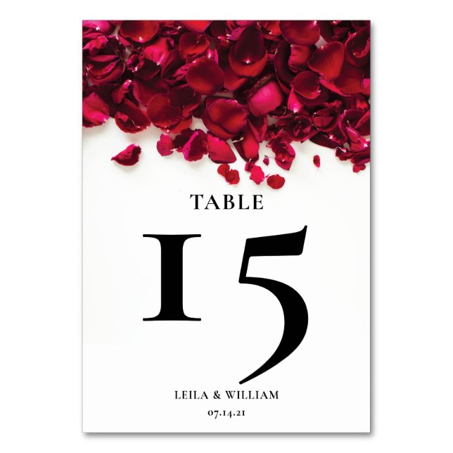 Numeração De Mesa Rosa pétalas vermelhas Casamento (Frente)