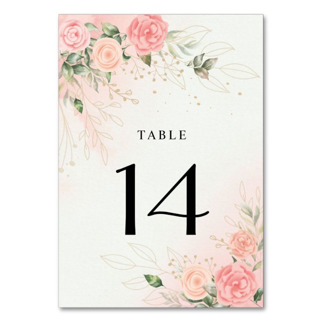 Numeração De Mesa Rosa Romântico Aquarela Placa Rosa de Casamento (Frente)