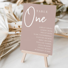 Numeração De Mesa Rosa Taupe Mesa ONE com script na mão + Nomes de c