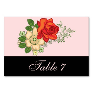 Numeração De Mesa Rosa Vermelha e Margaridas Casamento Preto