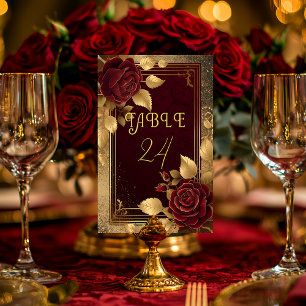 Numeração De Mesa Rosa vermelha Romântica Elegante Borgonha e Casame