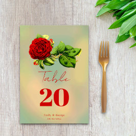 Numeração De Mesa Rosa vermelha Romântica Framboesa Floral Framboesa