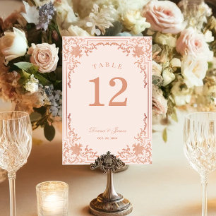 Numeração De Mesa Rosa Vintage Dourado Elegante Casamento Vitoriano