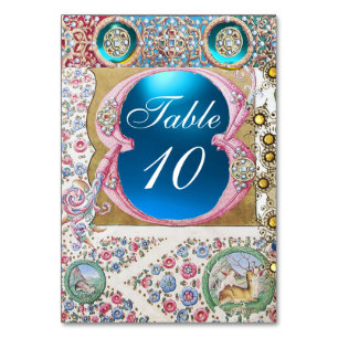 NUMERAÇÃO DE MESA ROSAS ANTIGOS, FLORAL DE PINQUE, GEMSTONAS AZUIS,