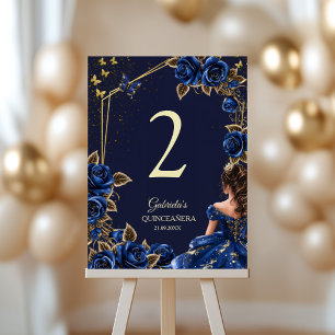 Numeração De Mesa Rosas Azul Marinho Tiara Dourada Quinceañera