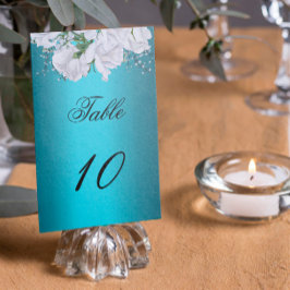 Numeração De Mesa Rosas Brancas e Casamento Aquático Elegante