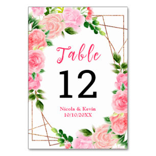 Numeração De Mesa Rosas Cor-de-Rosa com Folhagem de Casamento