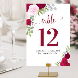 Numeração De Mesa Rosas de Aquarela Magenta Elegante e Casamento Ros