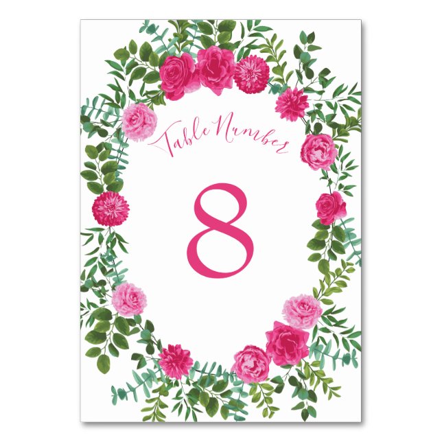 Numeração De Mesa Rosas de Casamento Rosa Brilhante Floral (Verso)