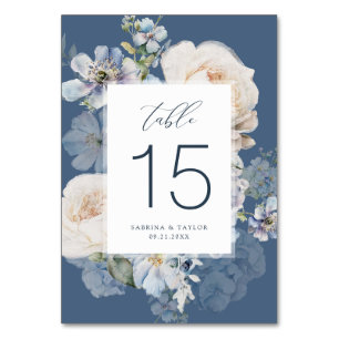 Numeração De Mesa Rosas de Creme Azul Elegante Casamento Romântico
