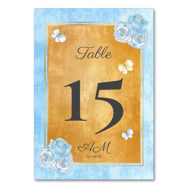 Numeração De Mesa Rosas Douradas Elegantes Borboletas Quinceañera (Frente)