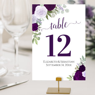 Numeração De Mesa Rosas em Aquarela Elegantes Roxas Casamento