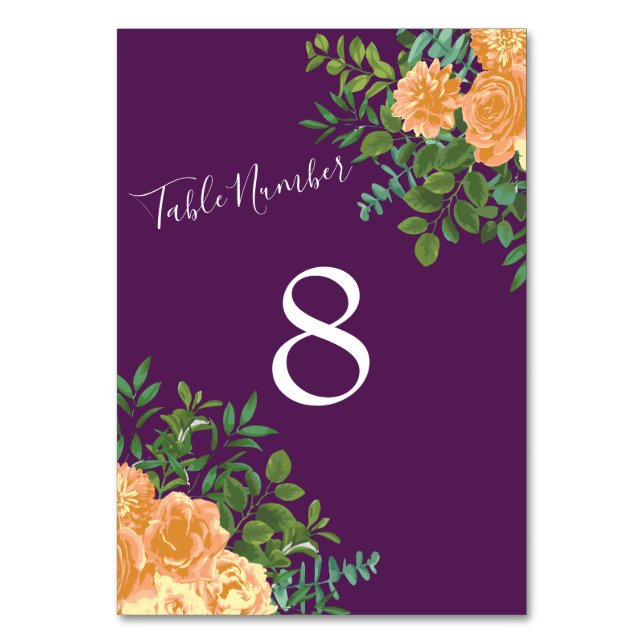 Numeração De Mesa Rosas Florais Peach Purple Wedding (Verso)