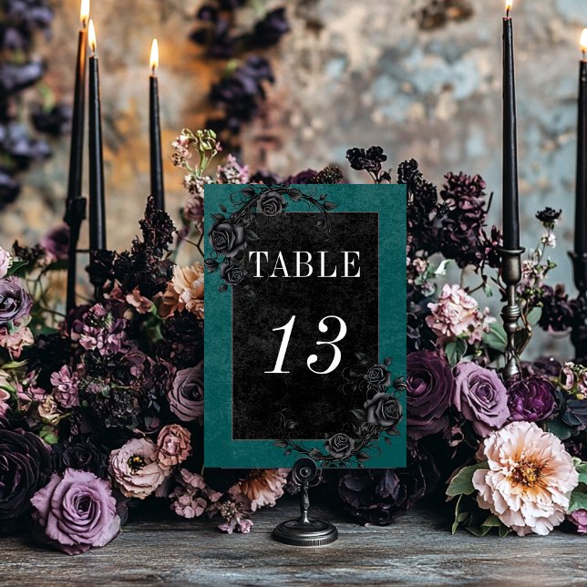Numeração De Mesa Rosas Negras Gótica Casamento Teal (Criador carregado)