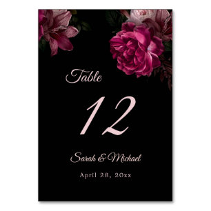 Numeração De Mesa Rosas Pintadas à Mão Escuro Floral Sombrio Casamen