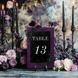 Numeração De Mesa Rosas Pretos Góticos Raven e Negra Casamento Roxo