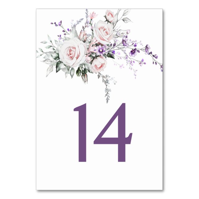 Numeração De Mesa Rosas Rosa Bege Flores Silvestres Roxas Casamento  (Frente)
