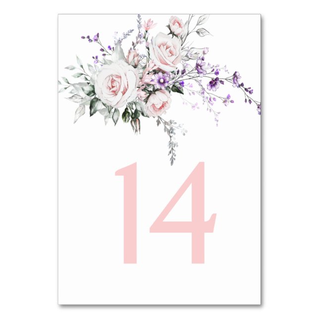 Numeração De Mesa Rosas Rosa Bege Flores Silvestres Roxas Casamento  (Frente)