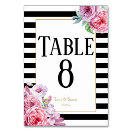 Numeração De Mesa Rosas Rosa e Stripes Número da Tabela de Casamento