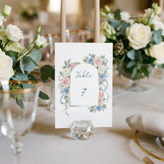 Numeração De Mesa Rosas Rosa Pastel, Brancas e Azuis & Arco de Fita