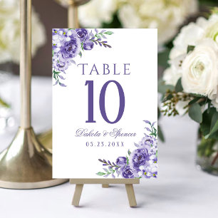 Numeração De Mesa Rosas roxas   Elegante Watercolor Floral Boho