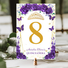 Numeração De Mesa Rosas Roxos Borboletas Florais Douradas Quinceañer