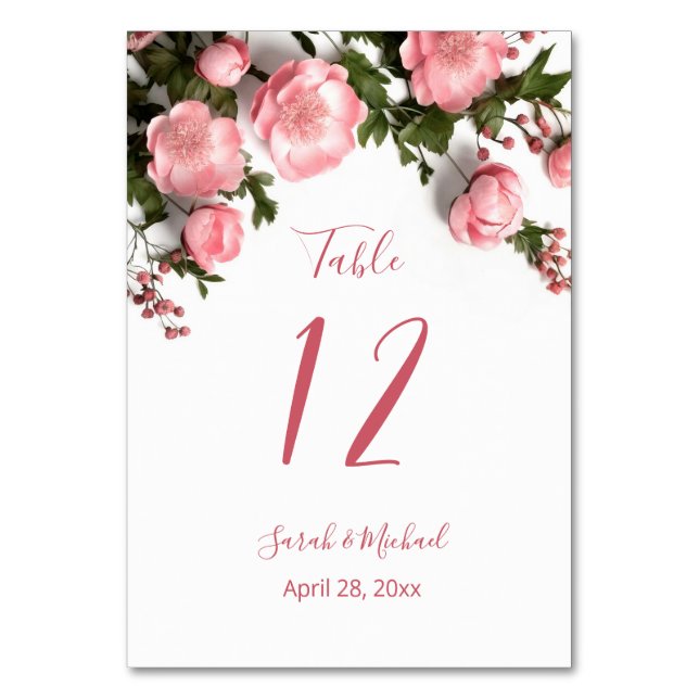 Numeração De Mesa Rosas Selvagens 3D Brancas Casamento   (Frente)