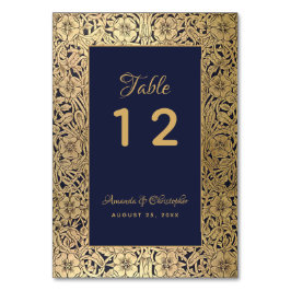 Numeração De Mesa Rosas Selvagens Elegantes Azul Naval Dourado Vinta
