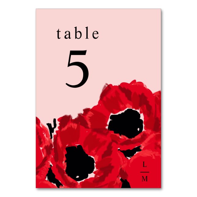 Numeração De Mesa Rosas Vermelhas Abstratas e Papoulas (Frente)